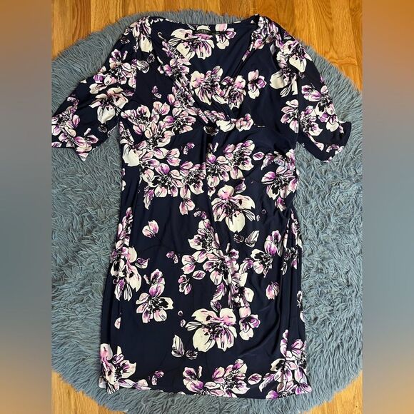 Lauren Ralph Lauren Navy Floral Print Midi Dress Size 22 W - Picture 1 of 5